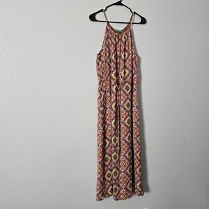 dip Red and Yellow Printed Halter Maxi Dress Sz L